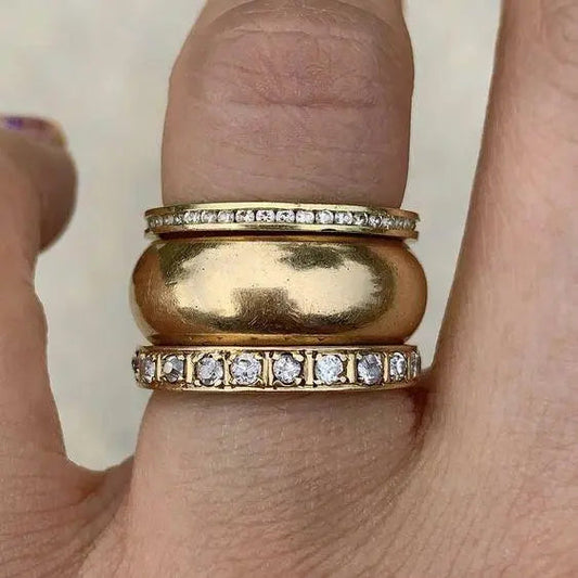 Dicker Goldring Set with Vintage Zirconia-Maryam Jewelry