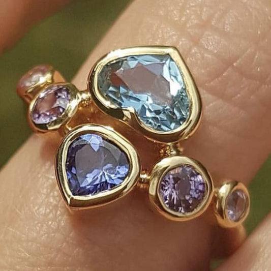 Vintage Blue Heart Drop Glass Ring-Maryam Jewelry