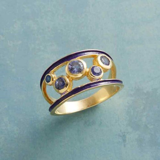 Vintage Purple Enamel Gold Ring-Maryam Jewelry