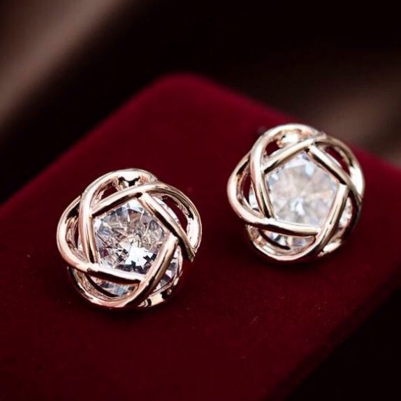 Vintage Crystal Sphere Rose Earrings-Maryam Jewelry