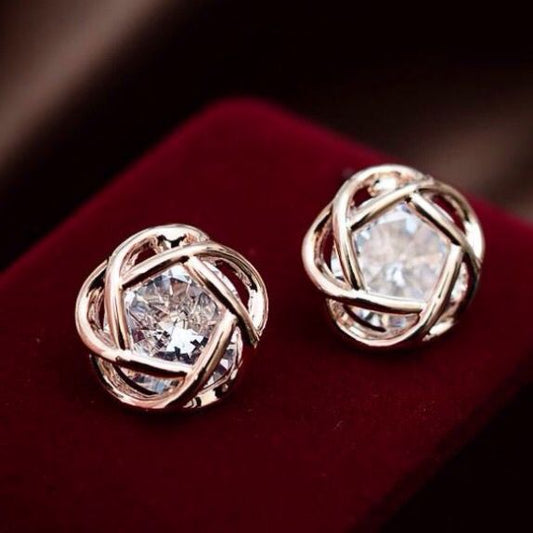 Vintage Crystal Sphere Rose Earrings-Maryam Jewelry