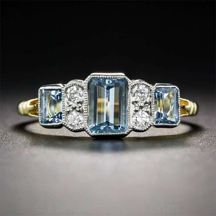 Vintage Blue & White Cubic Glass Gold Ring-Maryam Jewelry