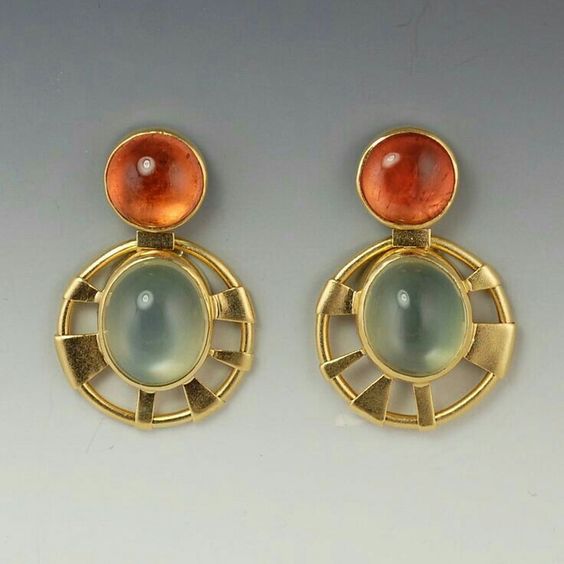 Vintage Orange & Green Crystal Rounded Earrings-Maryam Jewelry