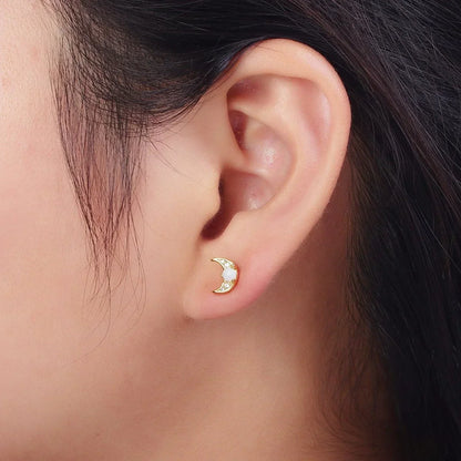 Opal Moon Stud Earrings-Maryam Jewelry
