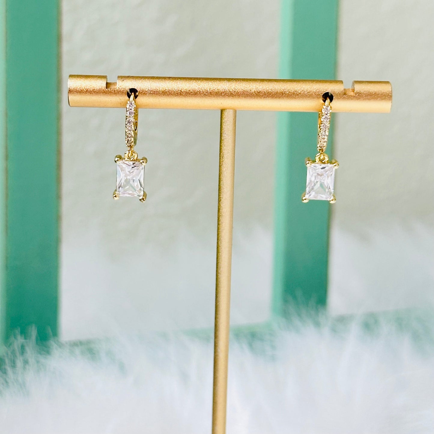 Tiny Huggie Hoop With Baguette Dangle-Maryam Jewelry
