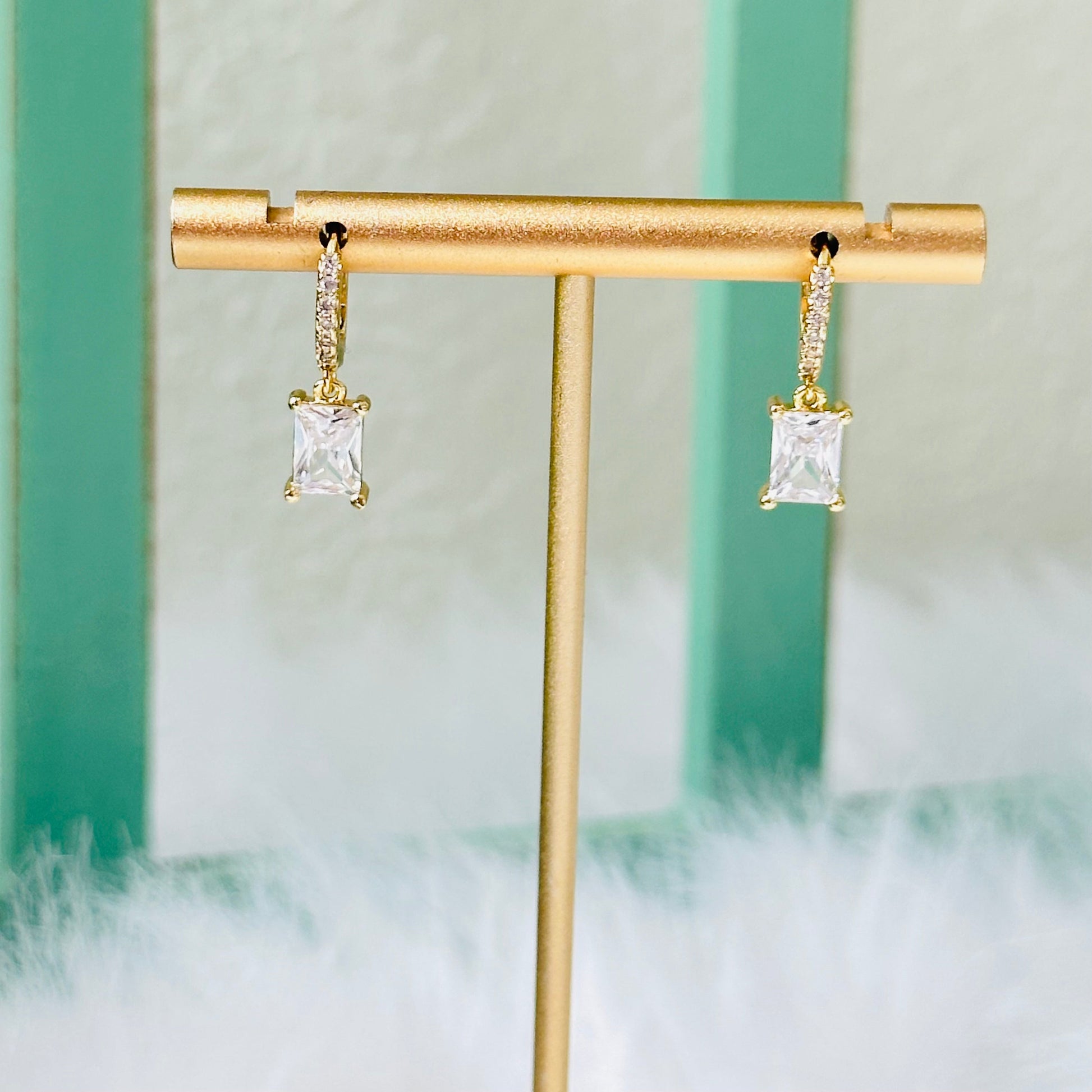Tiny Huggie Hoop With Baguette Dangle-Maryam Jewelry