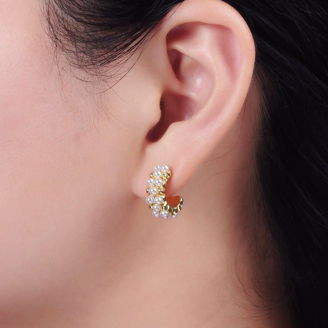 Sabrina Pearl Lined Hoop Earrings-Maryam Jewelry