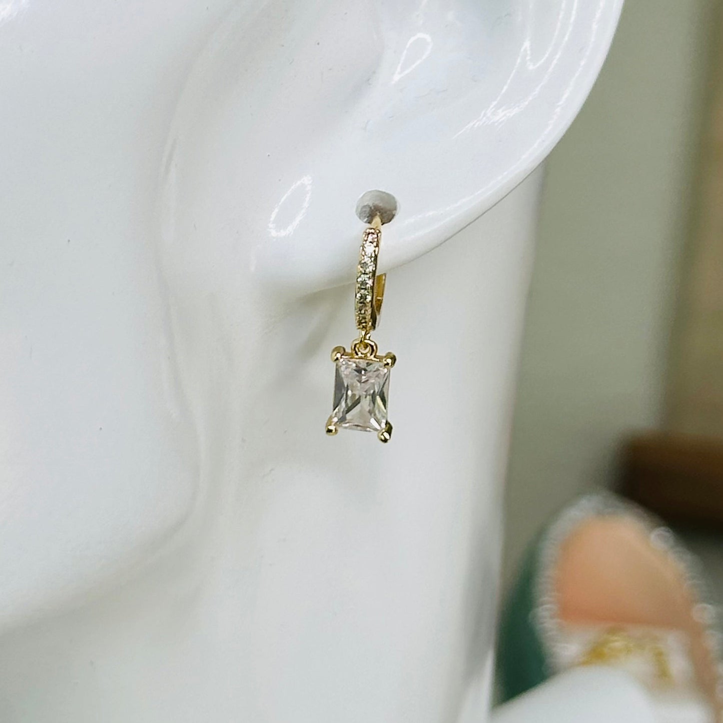 Tiny Huggie Hoop With Baguette Dangle-Maryam Jewelry