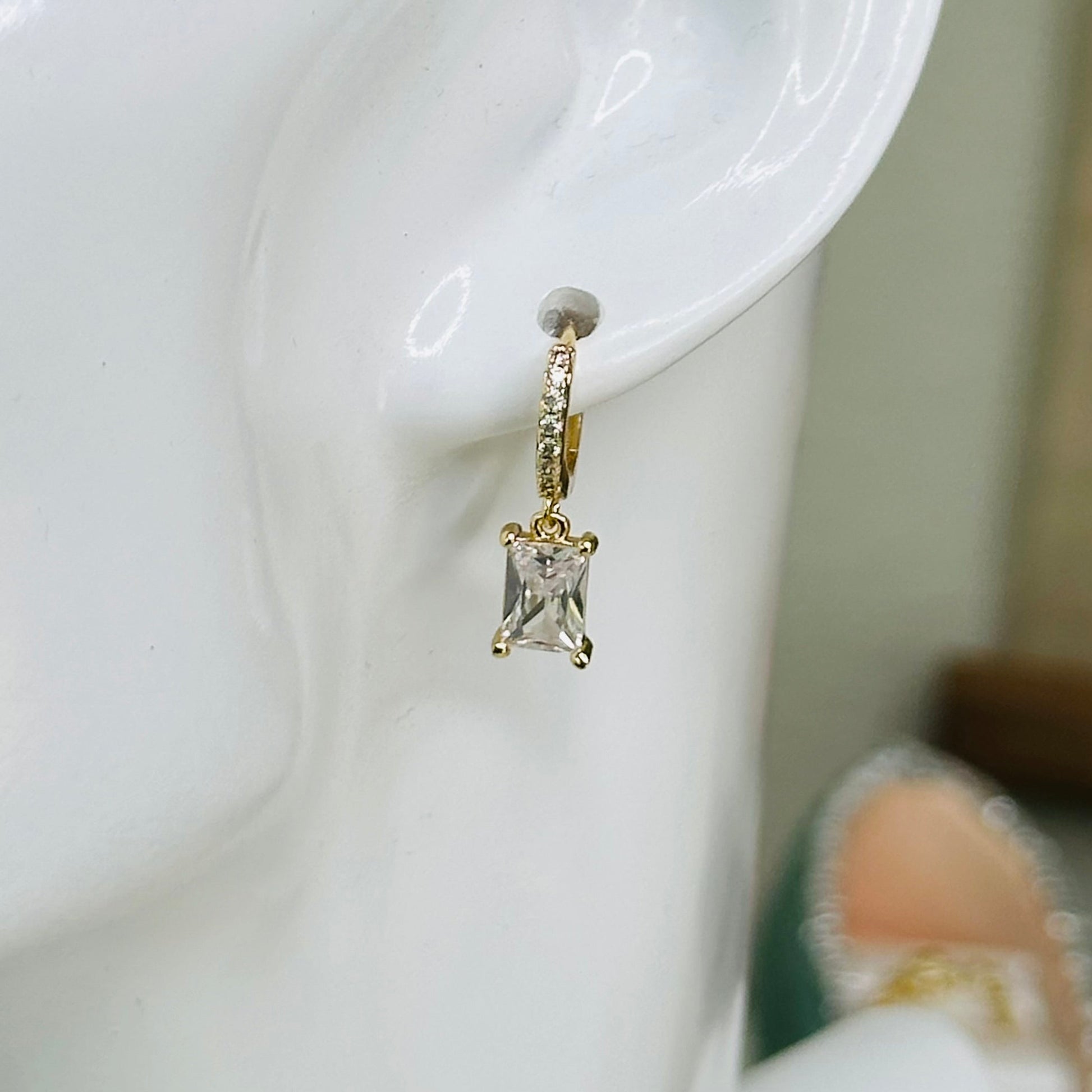 Tiny Huggie Hoop With Baguette Dangle-Maryam Jewelry
