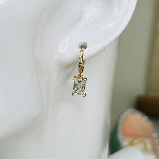 Tiny Huggie Hoop With Baguette Dangle-Maryam Jewelry
