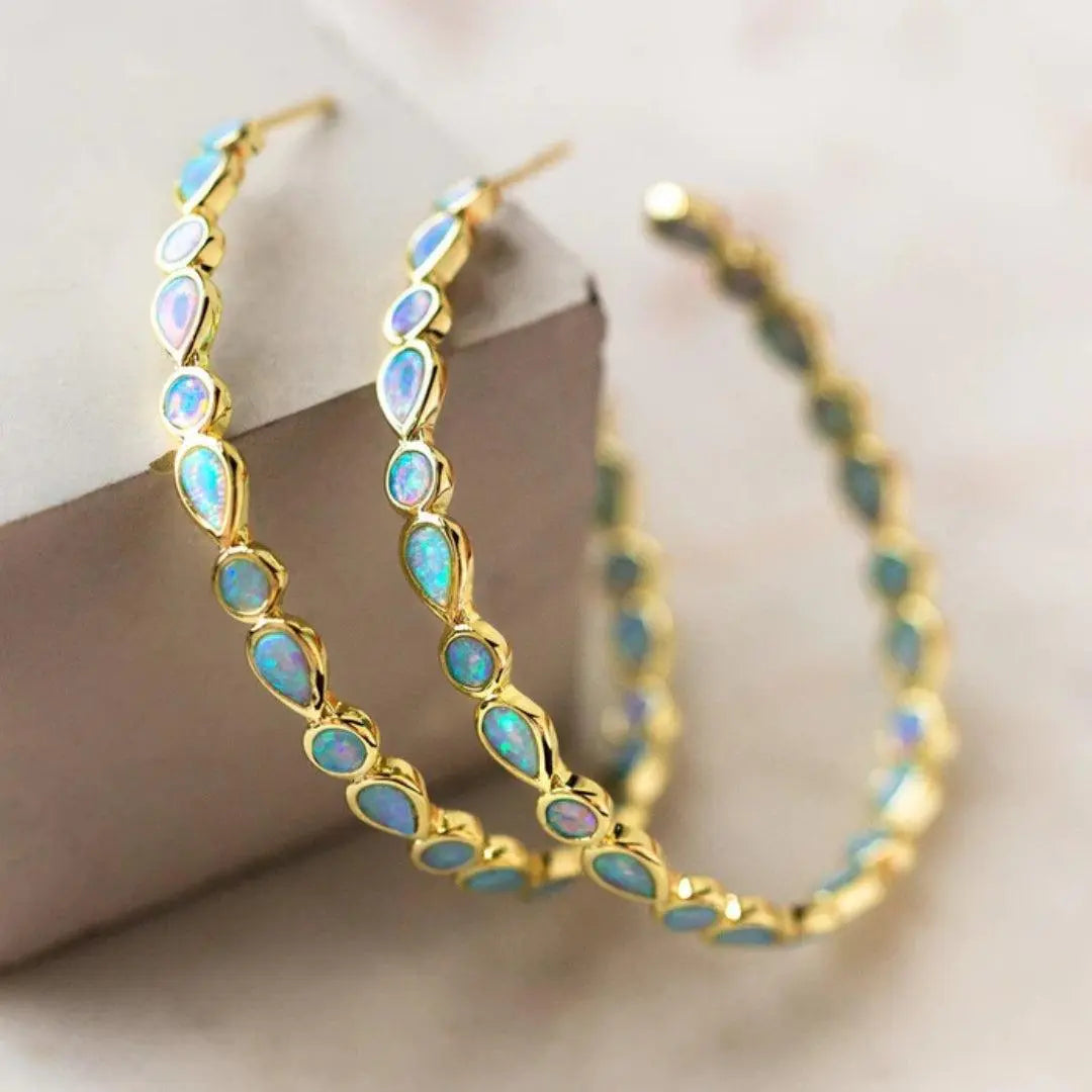 Vintage Blue Opal Gold Earrings-Maryam Jewelry
