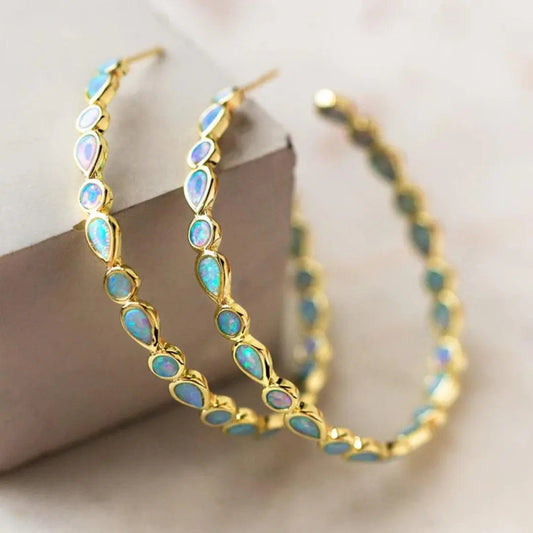 Vintage Blue Opal Gold Earrings-Maryam Jewelry