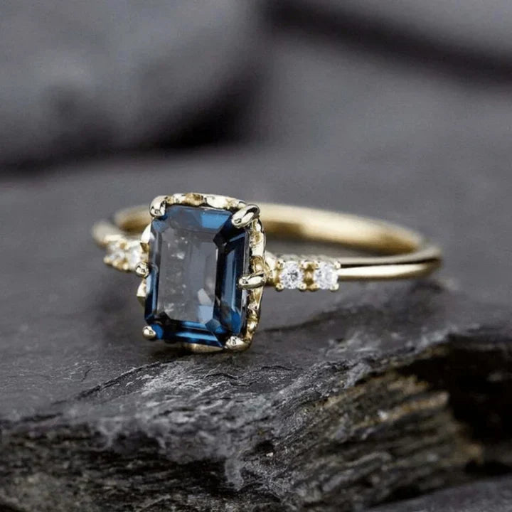 Vintage Blue Crystal Gold Ring-Maryam Jewelry