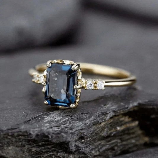 Vintage Blue Crystal Gold Ring-Maryam Jewelry