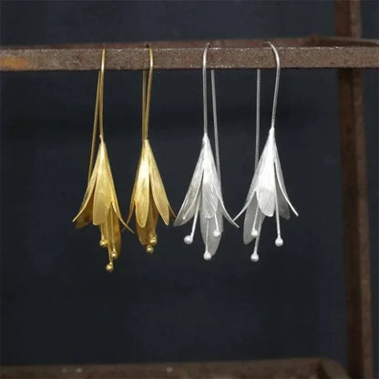Vintage Gold & Silver Lotus Earrings-Maryam Jewelry
