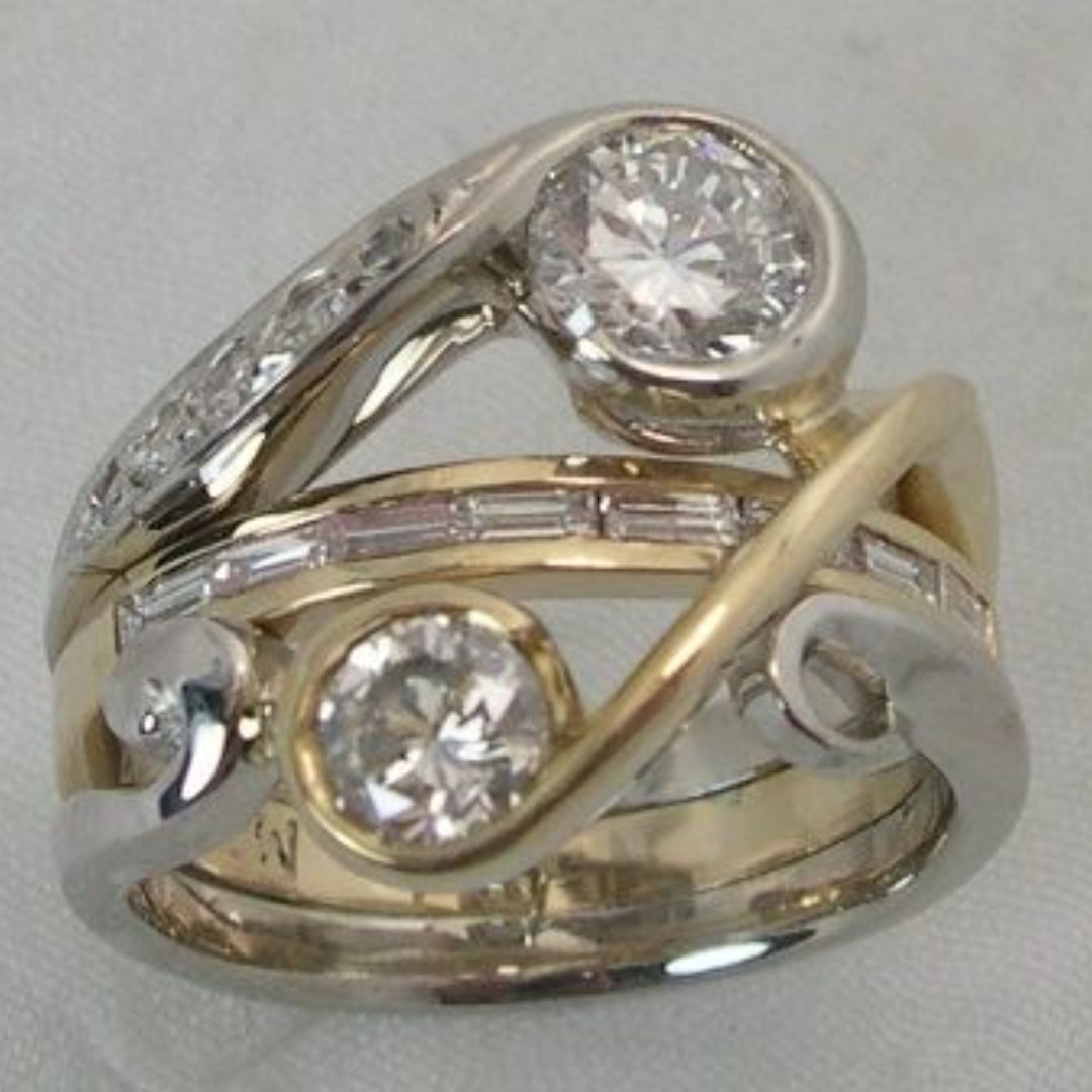 Vintage Inlaid Zirconia Gold & Silver Ring-Maryam Jewelry