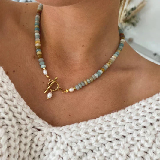 Vintage Golden Necklace with Stones-Maryam Jewelry