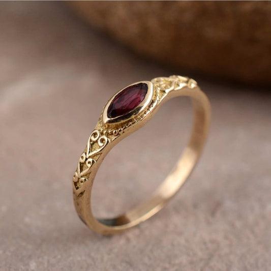Vintage Red Inlaid Stone Gold Ring-Maryam Jewelry