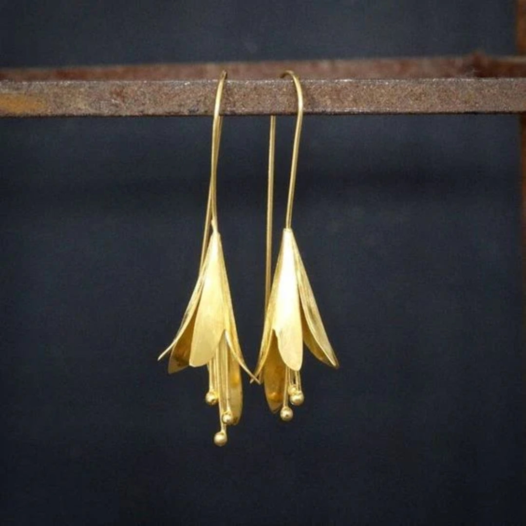 Vintage Gold & Silver Lotus Earrings-Maryam Jewelry