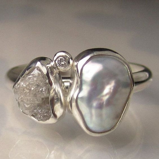 Vintage Baroque Pearl Silver Ring-Maryam Jewelry