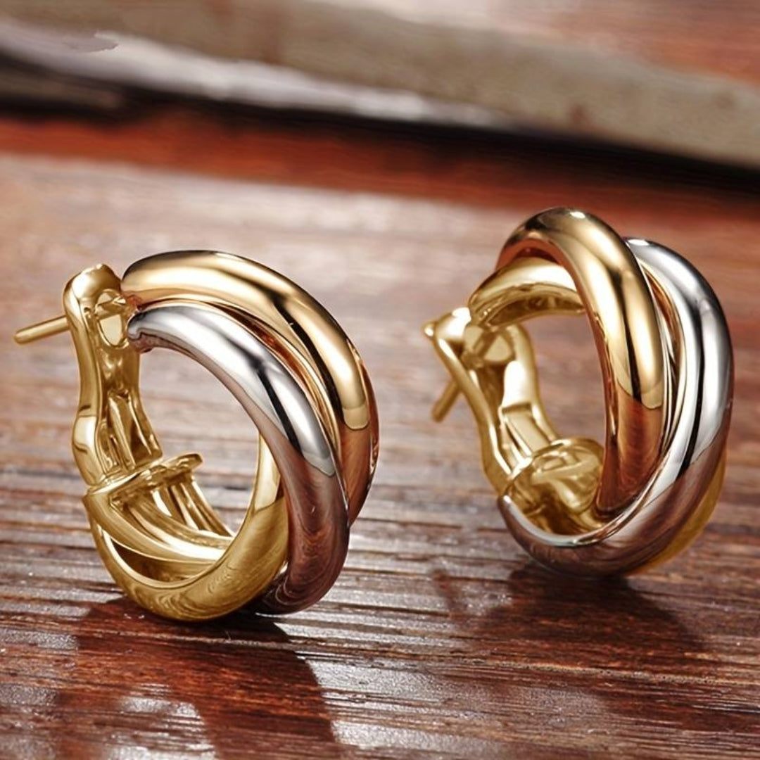 Vintage Gold & Silver Hoop Earrings-Maryam Jewelry