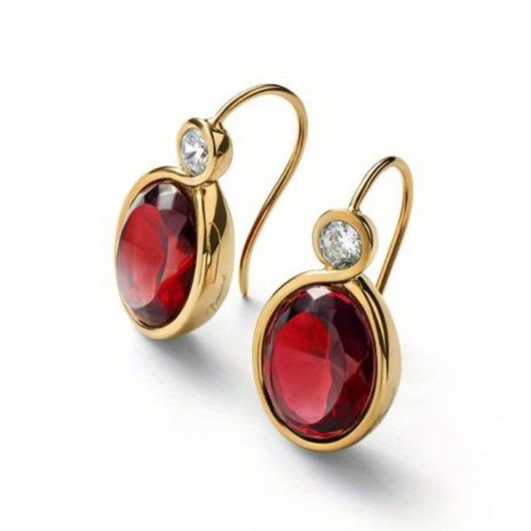 Vintage Red Glass Zirconia Earrings-Maryam Jewelry