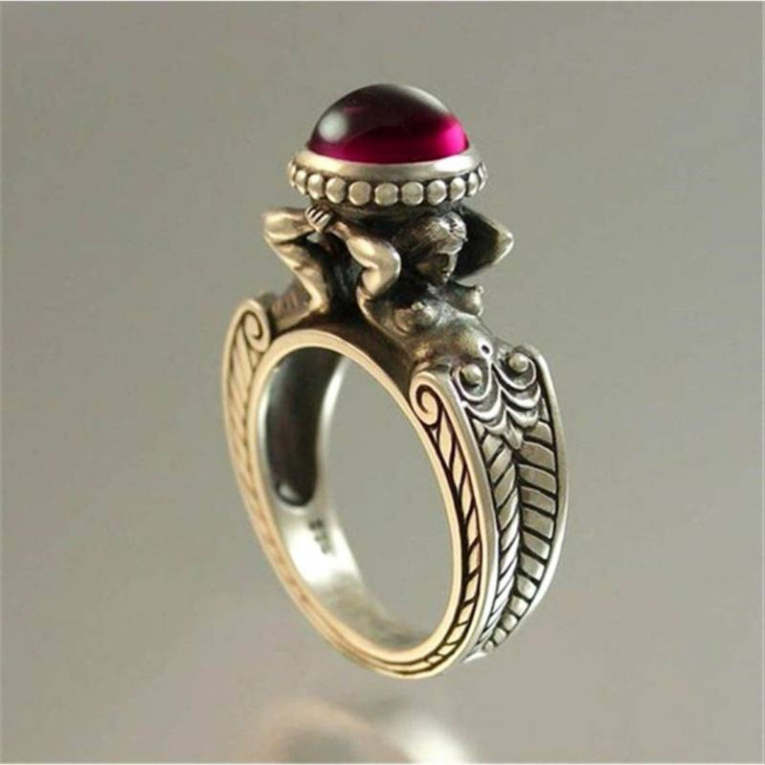 Vintage Inlaid Red Stone Ring-Maryam Jewelry