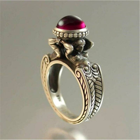 Vintage Inlaid Red Stone Ring-Maryam Jewelry