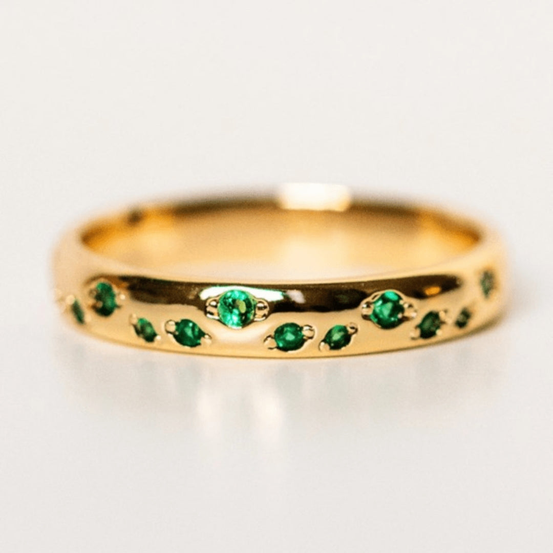 Vintage Green Inlaid Crystal Gold Ring-Maryam Jewelry