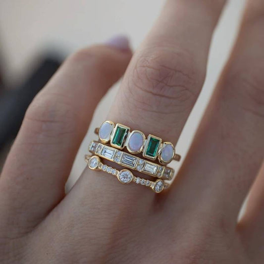 Vintage White and Green Opal Rings-Maryam Jewelry
