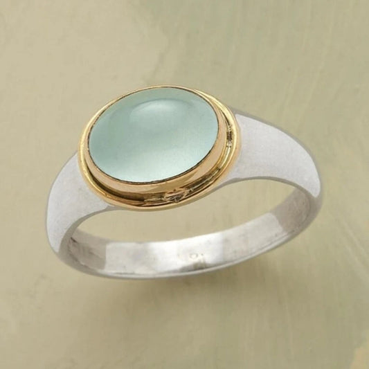 Vintage Gold & Silver Green Stone Ring-Maryam Jewelry