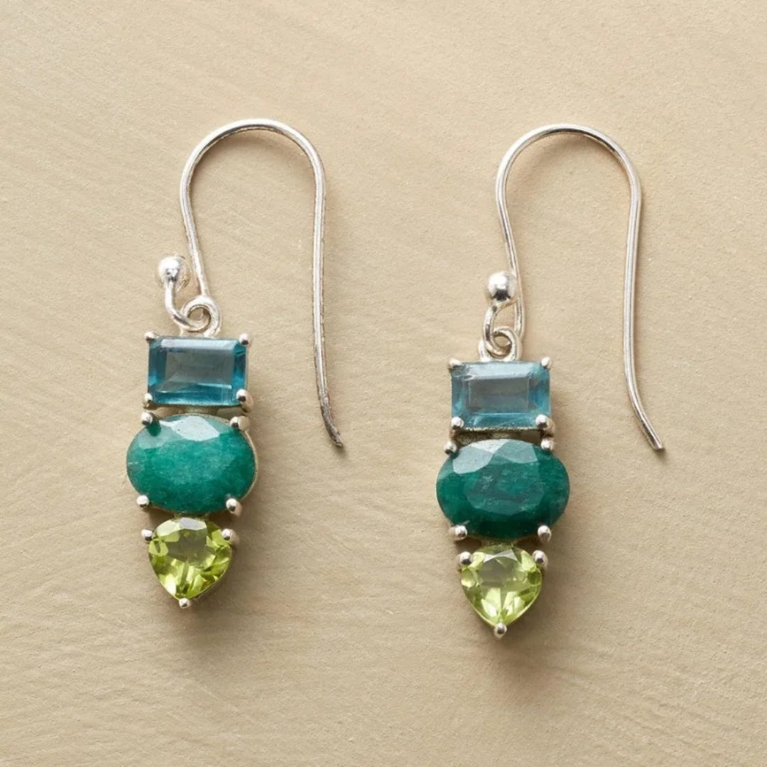 Vintage Green Stone Zirconia Earrings-Maryam Jewelry