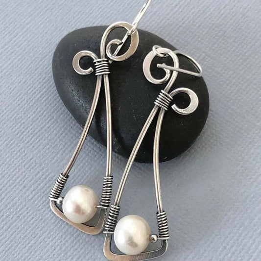 Vintage sterling silver pearl earrings-Maryam Jewelry