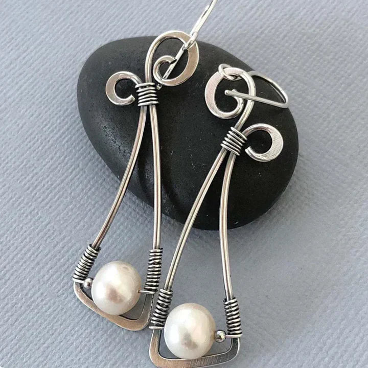 Vintage Dangling Pearl Earrings-Maryam Jewelry