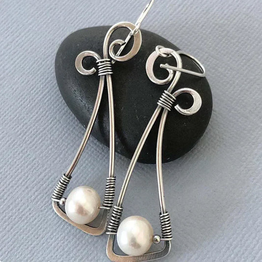 Vintage Dangling Pearl Earrings-Maryam Jewelry
