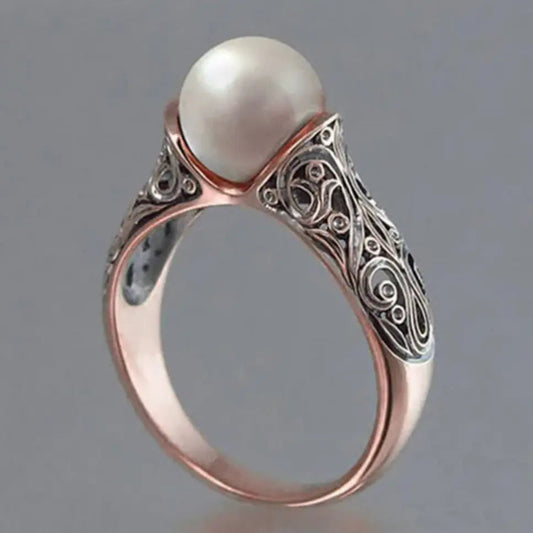 Vintage Rose Gold Pearl Ring-Maryam Jewelry