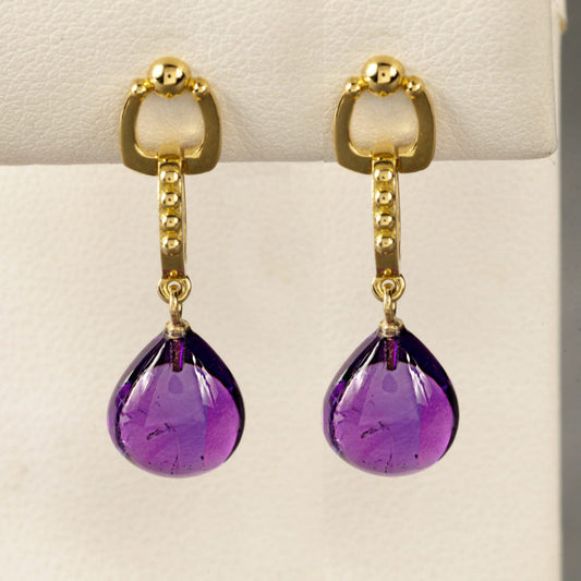 Vintage Purple Glass Gold Earrings-Maryam Jewelry