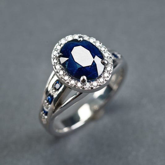 Vintage Blue Inlaid Rounded Zirconia Silver Ring-Maryam Jewelry