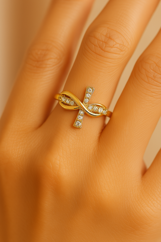 Gold Twisted Cross Resizable Ring-Maryam Jewelry