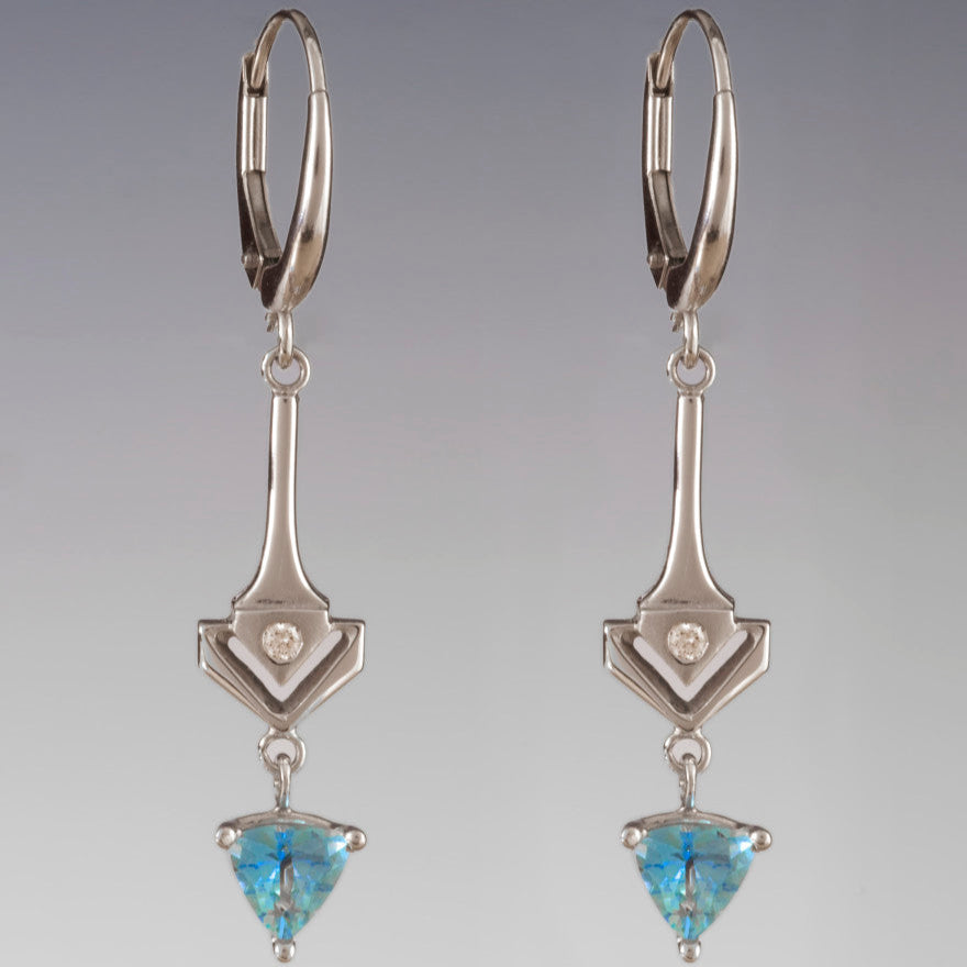 Vintage Blue Zirconia Arrow Earrings-Maryam Jewelry