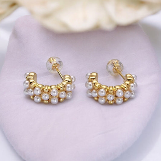 Sabrina Pearl Lined Hoop Earrings-Maryam Jewelry