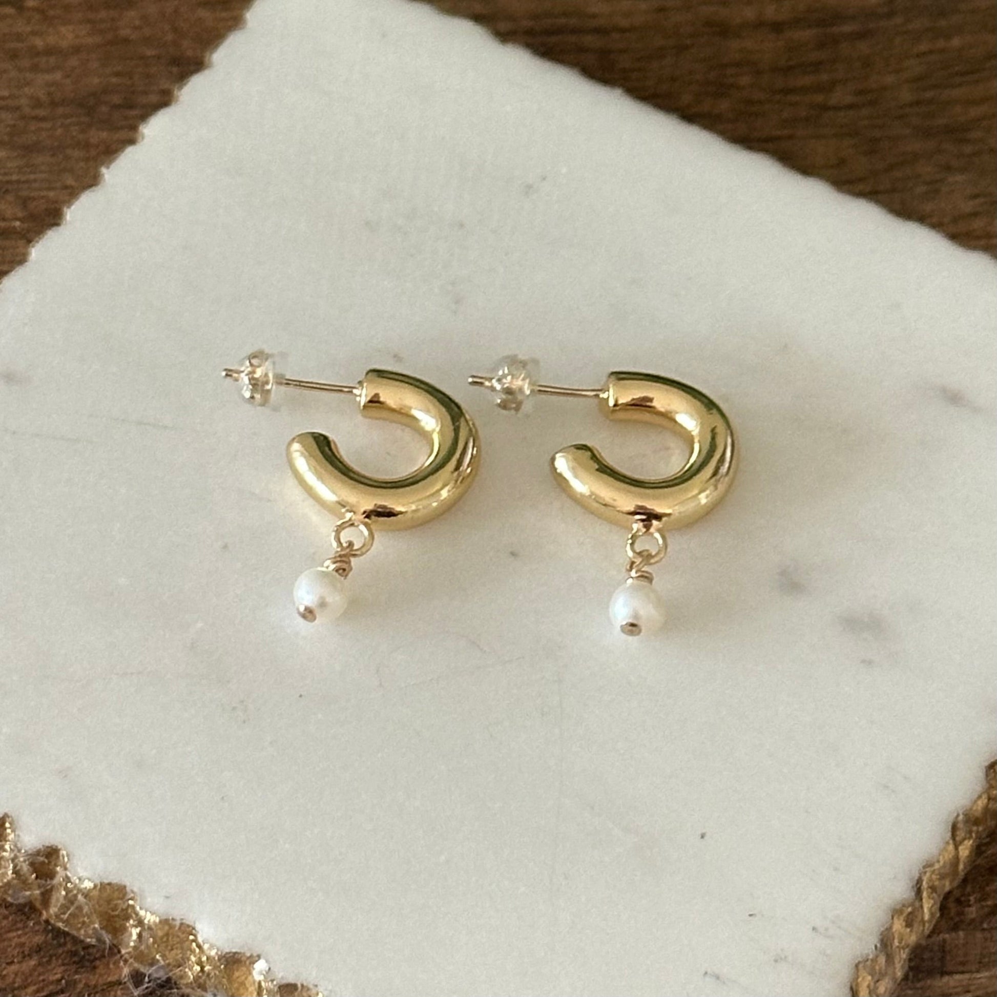 Ileana Thick Hoop Pearl Earrring-Maryam Jewelry