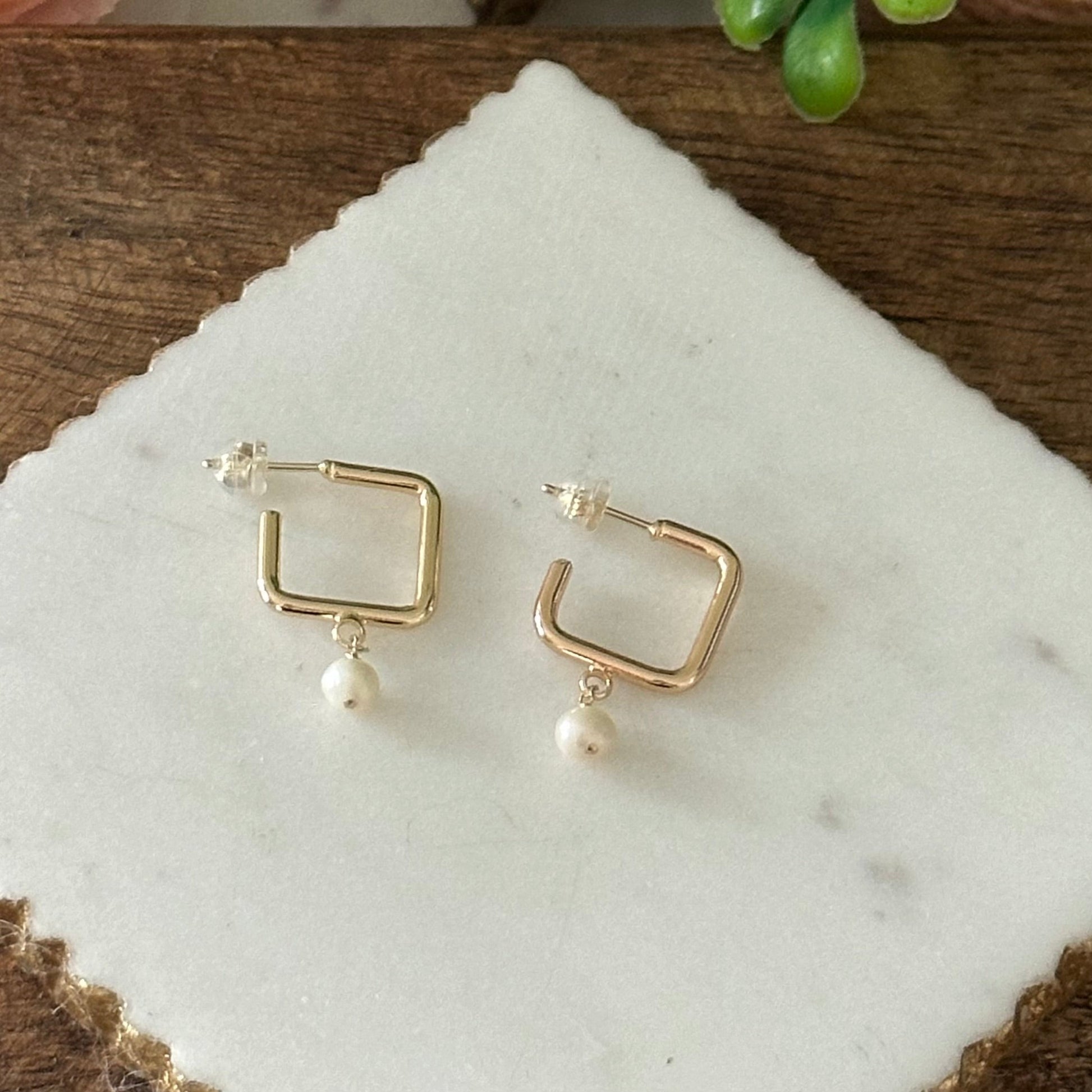 Dalila Square Hoop Pearl Earrings-Maryam Jewelry