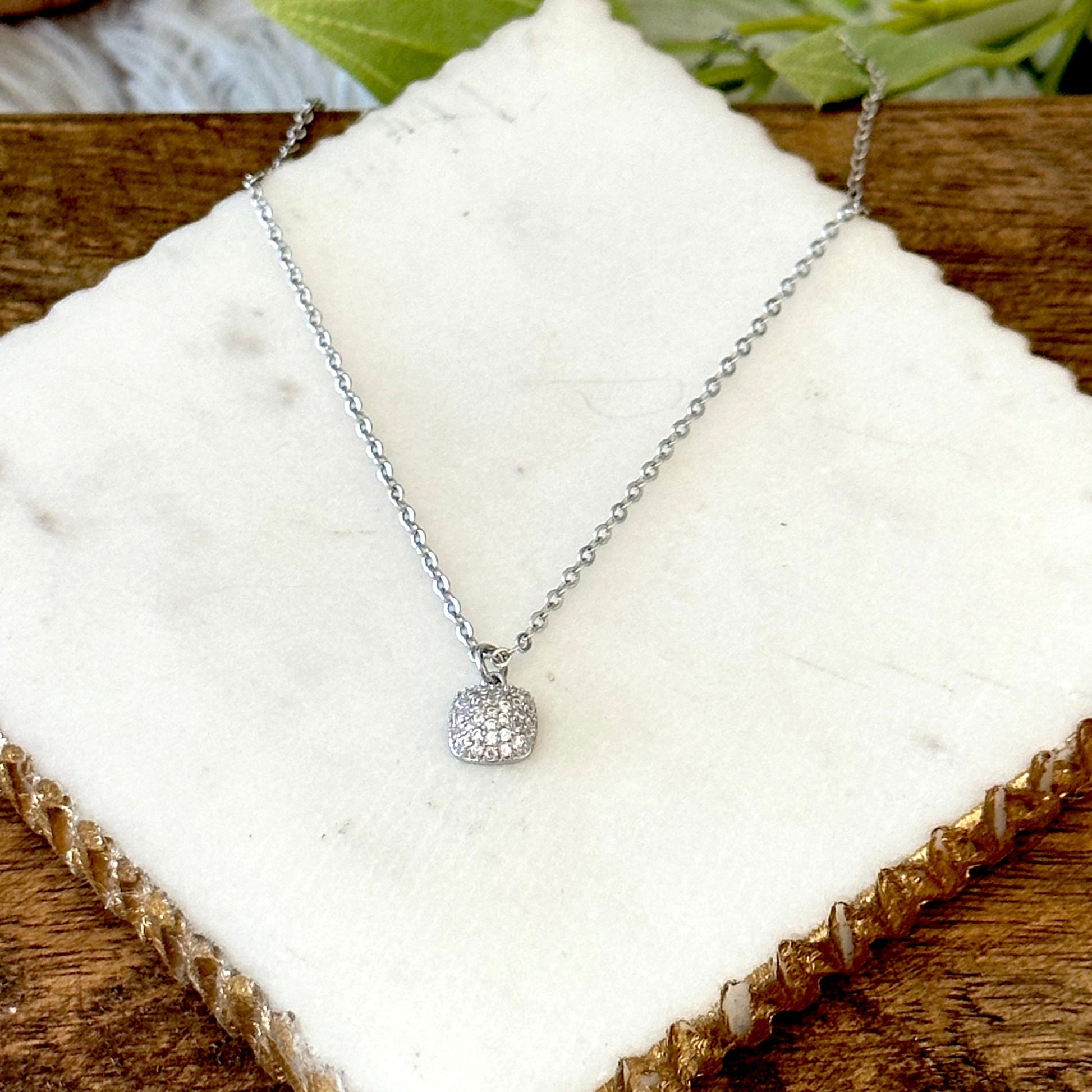 Tessa CZ Square Pendant Necklace-Maryam Jewelry