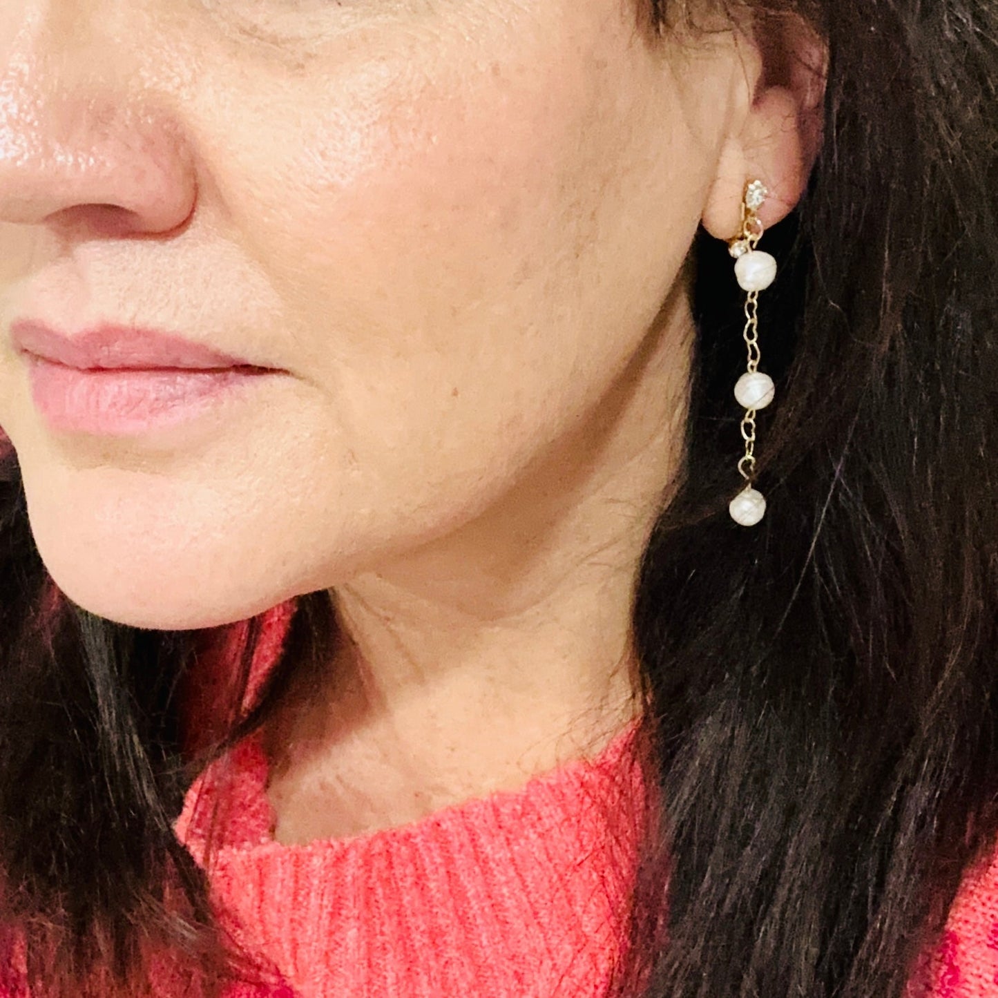 Three Wishes Pearl Dangle Earrings-Maryam Jewelry