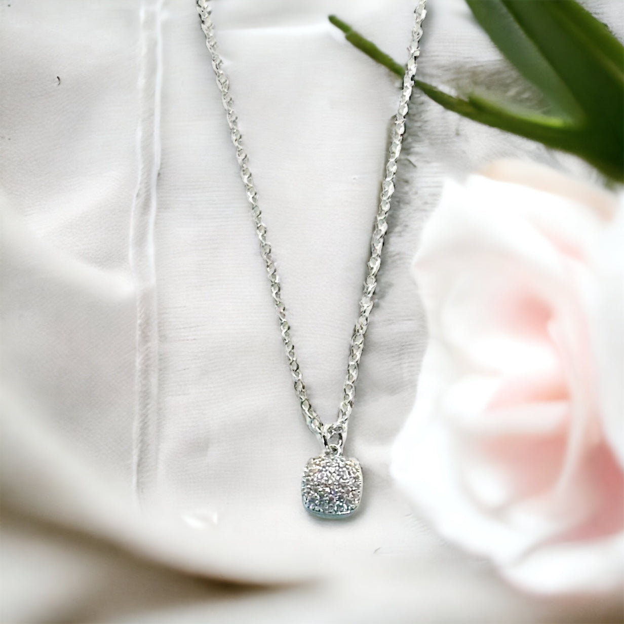 Tessa CZ Square Pendant Necklace-Maryam Jewelry