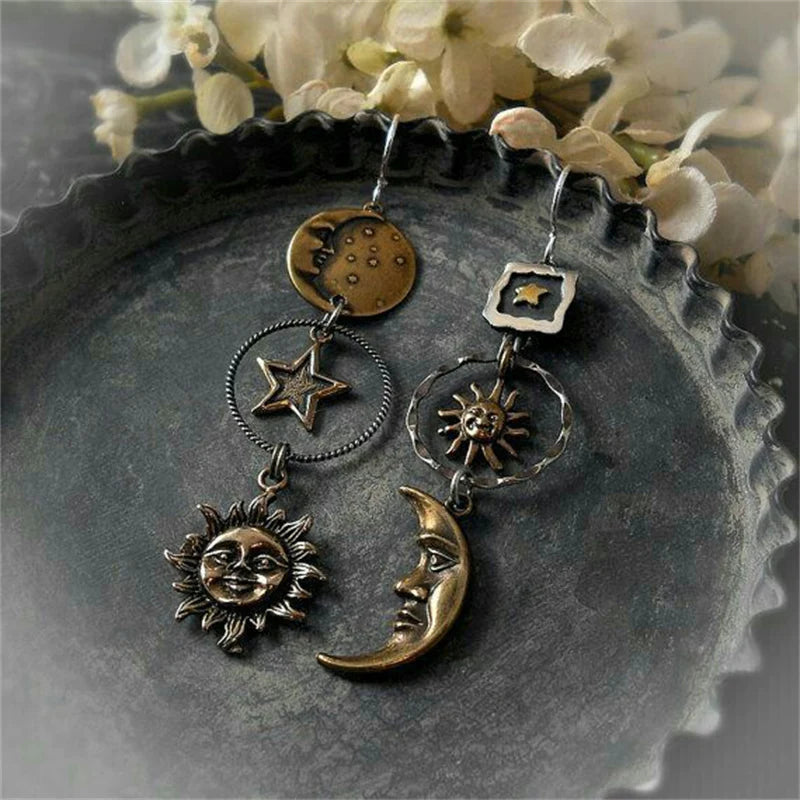 Sun-Moon Pendant Earrings-Maryam Jewelry