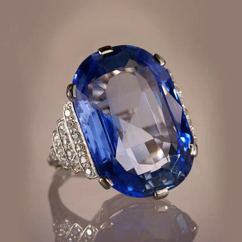Vintage Blue Zirconia Silver Ring-Maryam Jewelry