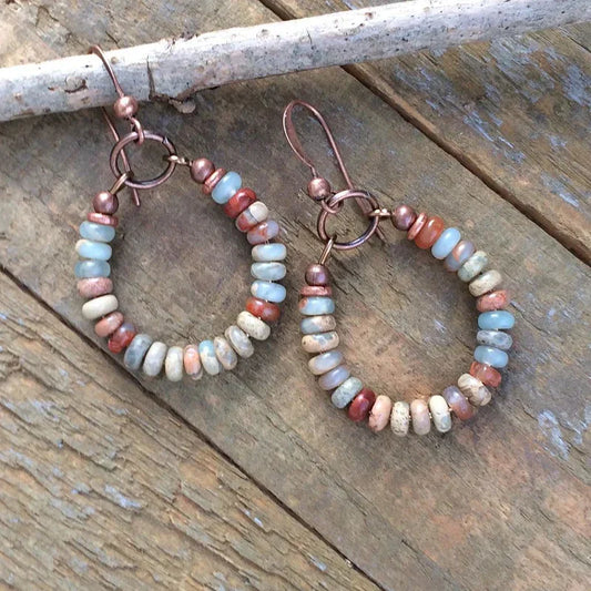 Vintage Natural Stones Hoop Earrings-Maryam Jewelry