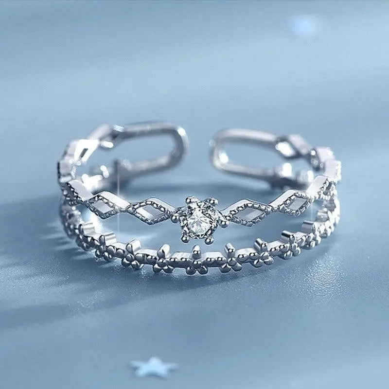 Adjustable Zirconia Silver Ring-Maryam Jewelry